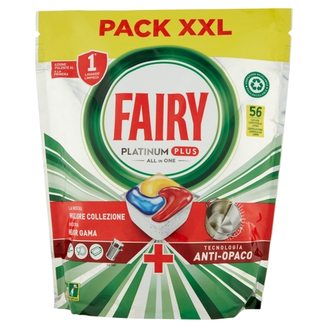 Fairy Pastiglie Lavastoviglie Platinum Plus Anti-Opaco, Detersivo Piatti Limone, 56 Capsule 869 g